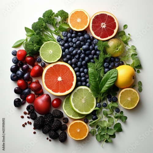 Healthy food selection on gray background. Detox and clean diet concept. Foods high in vitamins  minerals and antioxidants. Anti age foods. Top view
