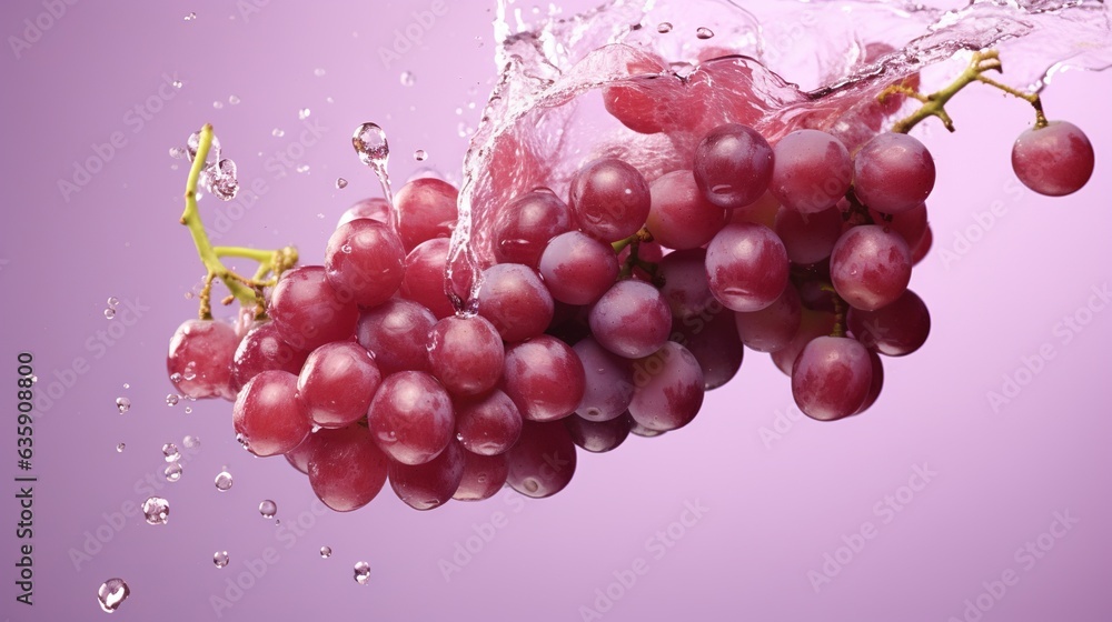  a bunch of grapes are being dropped into a glass of water.  generative ai