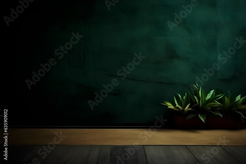 green wall background with plant