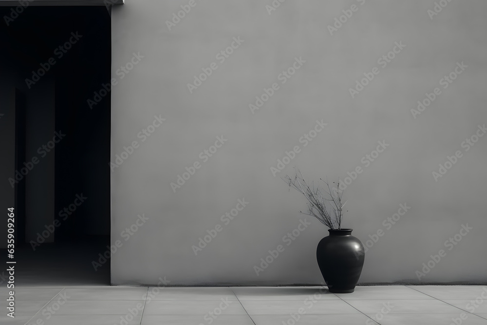 Vase with flower light grey background
