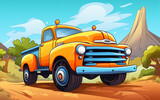 Vibrant cartoon illustration of a pickup truck with lively and engaging design elements.