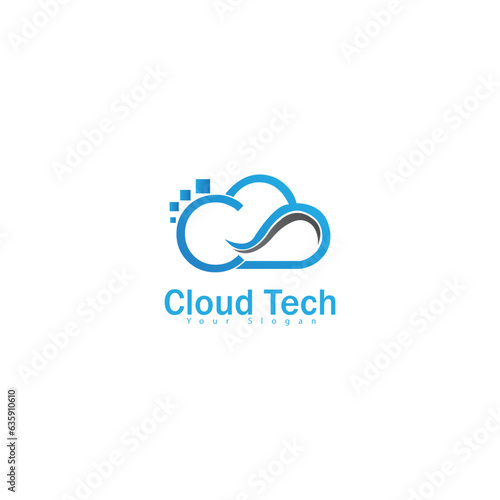 Cloud Tech Logo Design Template. Cloud stylish logo and icons