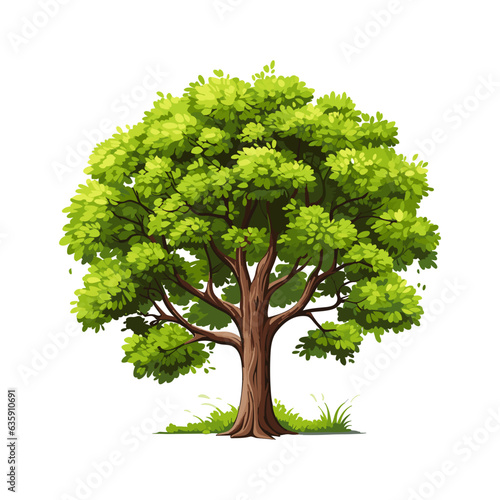 Cartoon realistic Tree Isolated on White Background. Cute green plant, forest. Can be used to illustrate any nature or healthy lifestyle topic.