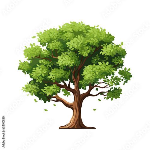 Cartoon realistic Tree Isolated on White Background. Cute green plant, forest. Can be used to illustrate any nature or healthy lifestyle topic.