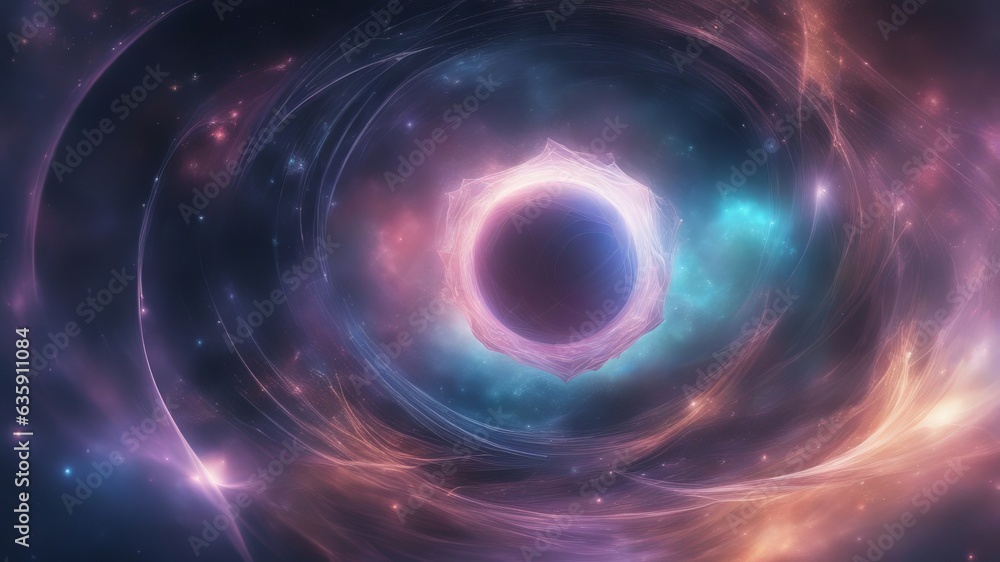 Abstract art concept, black hole surrounded by dark matter and strands of energy and stardust Abstract art concept, black hole surrounded by dark matter and strands of energy and stardust