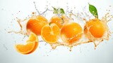  a group of oranges with water splashing on them.  generative ai