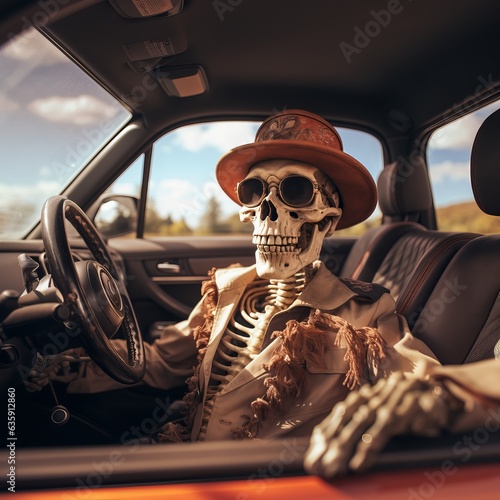 A funny looking skeleton dressed, Generative AI.	