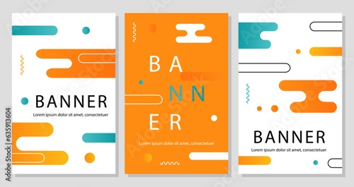 Set of geometric banners concept. Fashion and trend, elegance. Booklets and flyers in modern style. Template, layout and mock up. Cartoon flat vector collection isolated on grey background