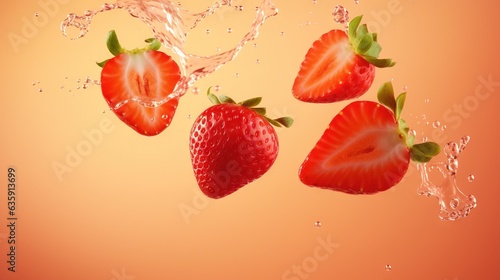  a group of strawberries being dropped into a water splash.  generative ai