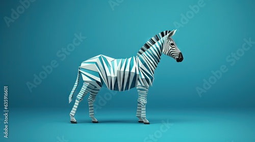  a zebra made out of paper on a blue background with a shadow.  generative ai