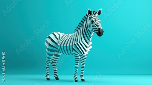  a zebra standing on a blue surface with a green background.  generative ai