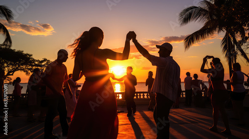 Latin party dancing salsa bachata kizomba on the beach at sunset  AI image