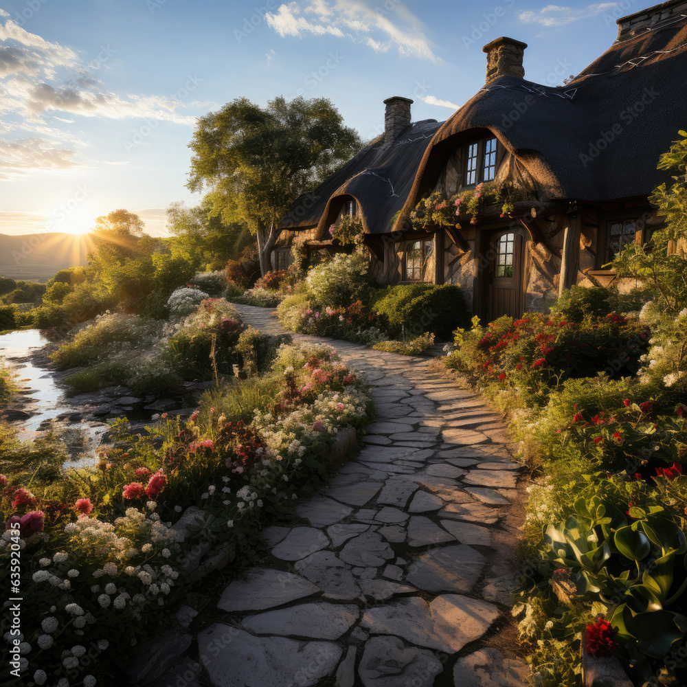 thatched house, thatched cottage, beautiful, hilly valley