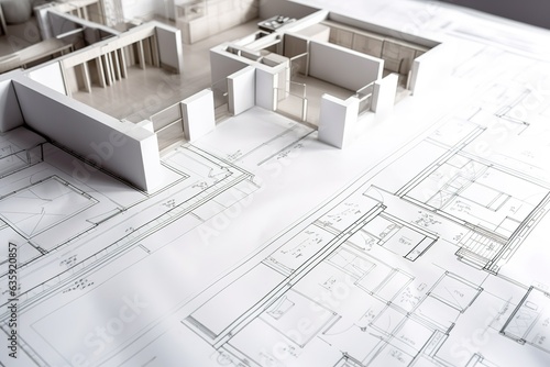 3D Skizze von Architektur. Bauwerk in der Entstehungsphase. Symbol für Architekten und Bauingenieure. CAD Planung von Gebäuden
