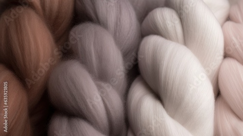 oft close-up, winter cocooning in warm wool, wellness feeling, winter colors, beautiful yarns. Cashmere, luxury, wool yarns, cocooning, felting wool, knitting wool, felt, fiber. Knitting, crochet. photo