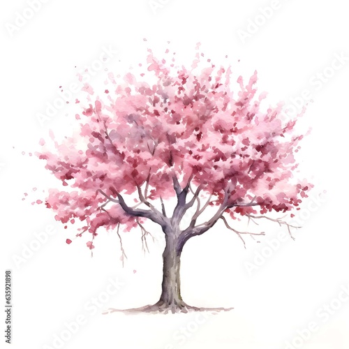 Cherry blossom tree isolated on white background in watercolor style © arte ador