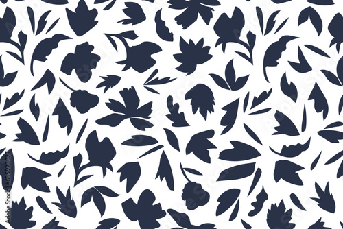 Seamless pattern collage drawing of abstract organic shapes. Application of cutouts of plants on a white background Trendy minimal modern template for design.