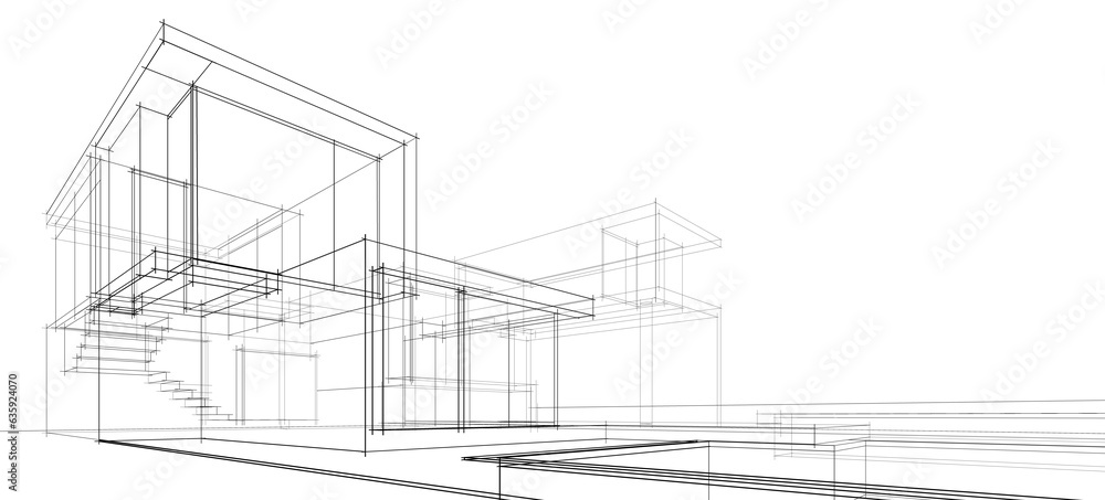  architectural drawing 3d illustration