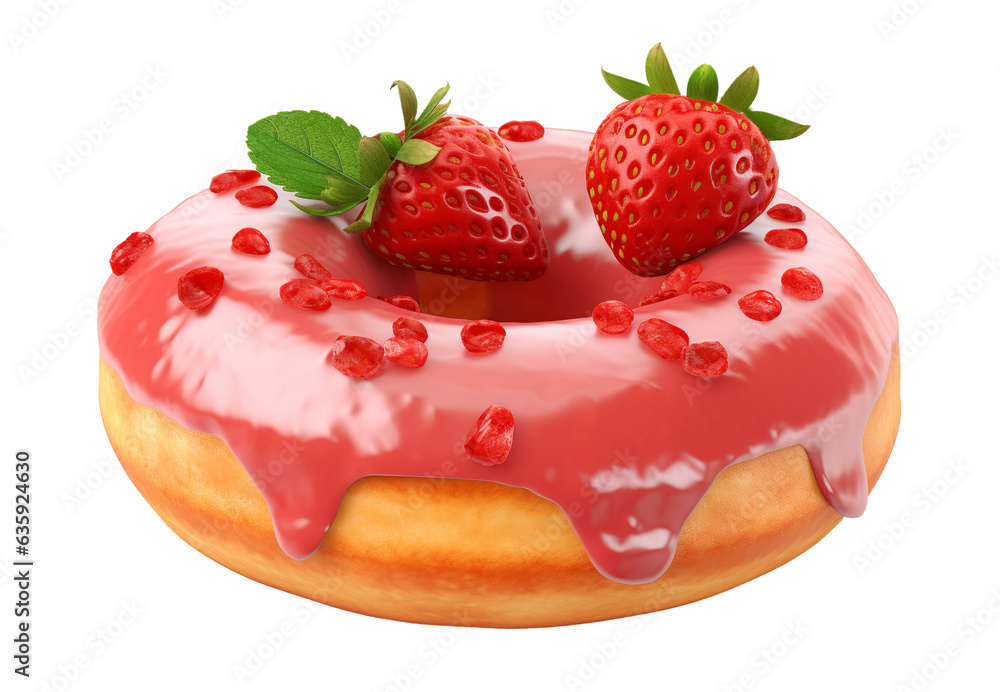 Strawberry donut on transparent background. Generative AI. Strawberry donut on transparent background. Generative AI.