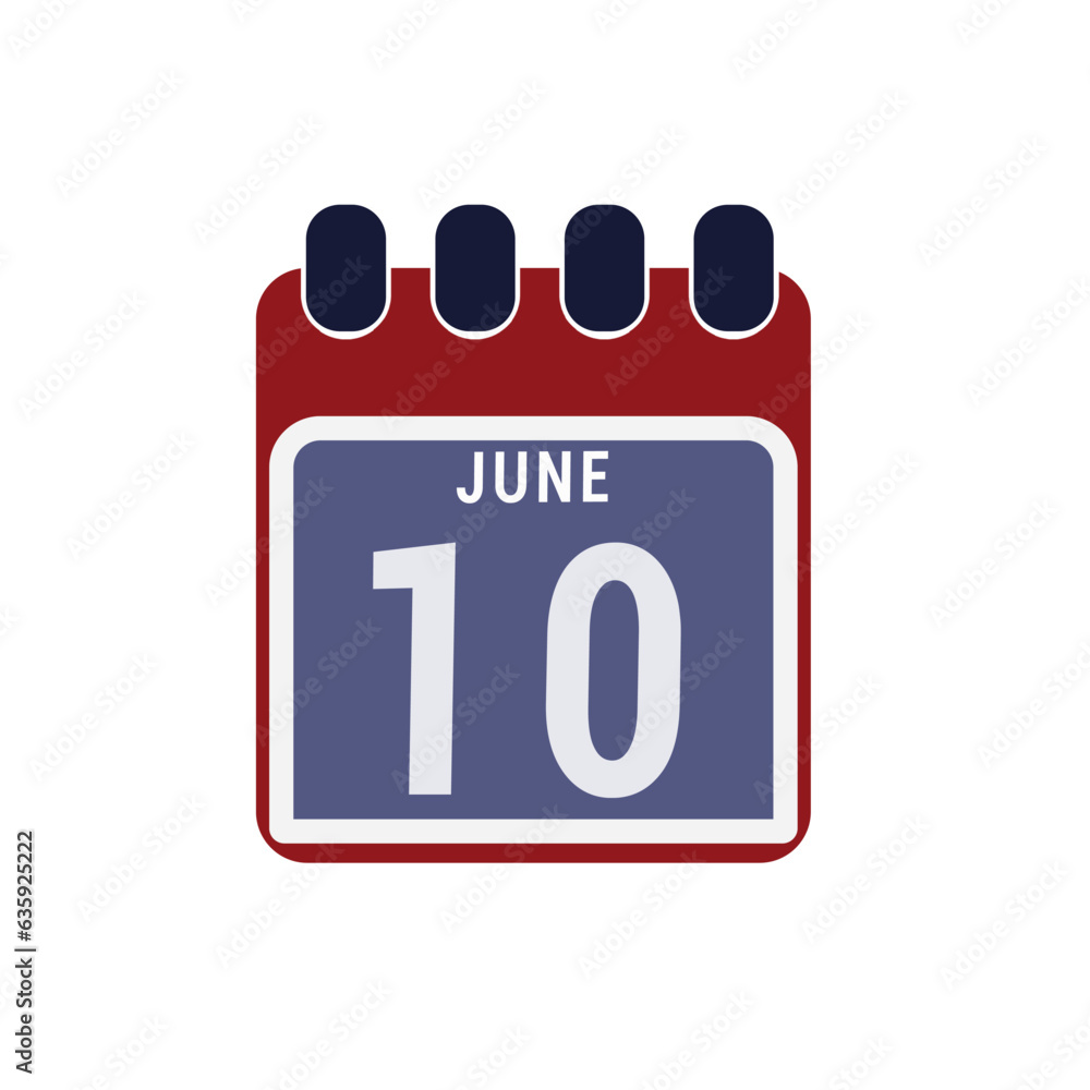 Calendar displaying page of the day 10th (tenth) of the June - Day 10 of the month. Illustration
Calendar displaying page of the day 10th (tenth) of the June - Day 10 of the month. Illustration