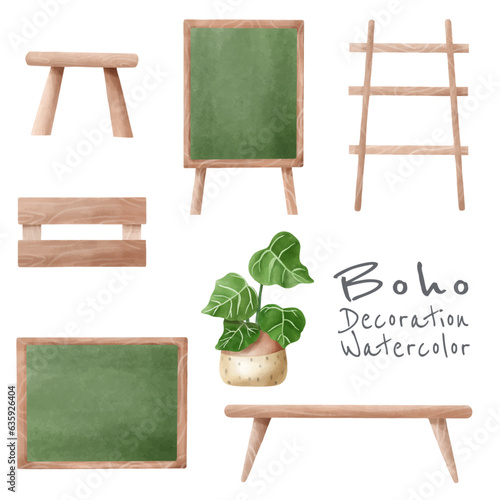 set of Boho furniture decoration shop vector illustration