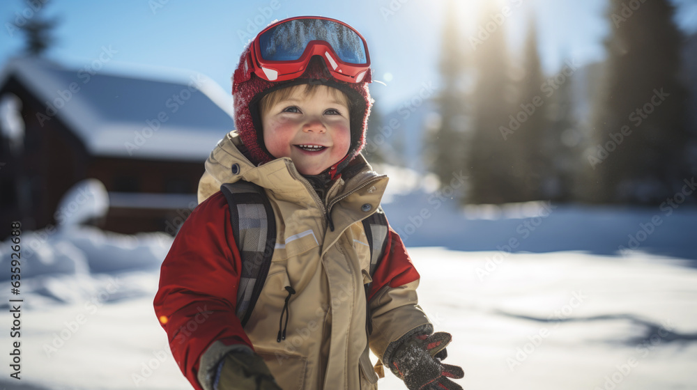 little boy with snowboard