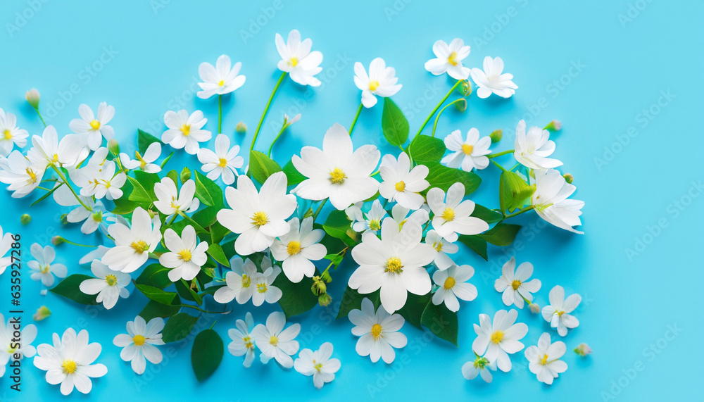 blossom in spring with blue background with flowers, copy space