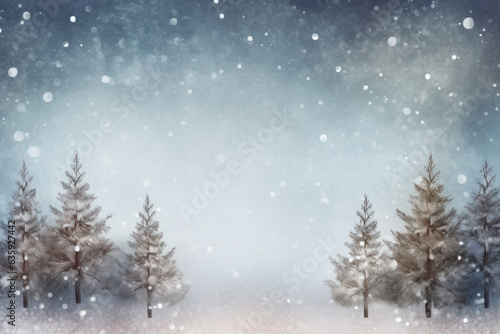 Snowy Christmas Trees on Dark Blue Background with Space for Copy Text Generative AI © illuminating images