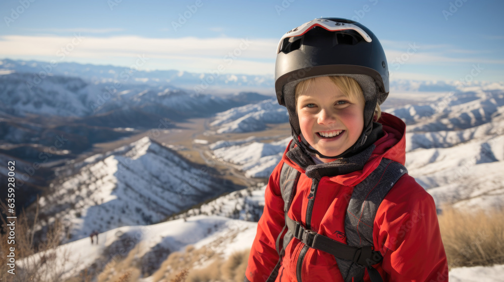 little boy with snowboard