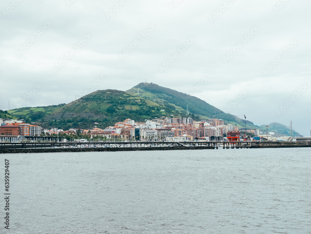 Cityscape of Portugalete in Spain on a rainy day