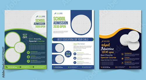 a bundle of 4 templates of a4 flyer, Kids Childrens back to school education admission flyer poster layout, book cover, leaflet, poster, brochure, template Back to school party poster. School dance