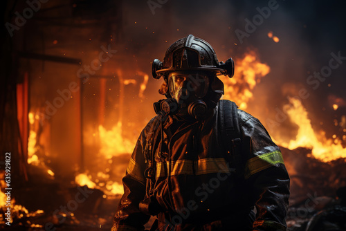 Fire fighter working at dangerous area background. Generative ai.