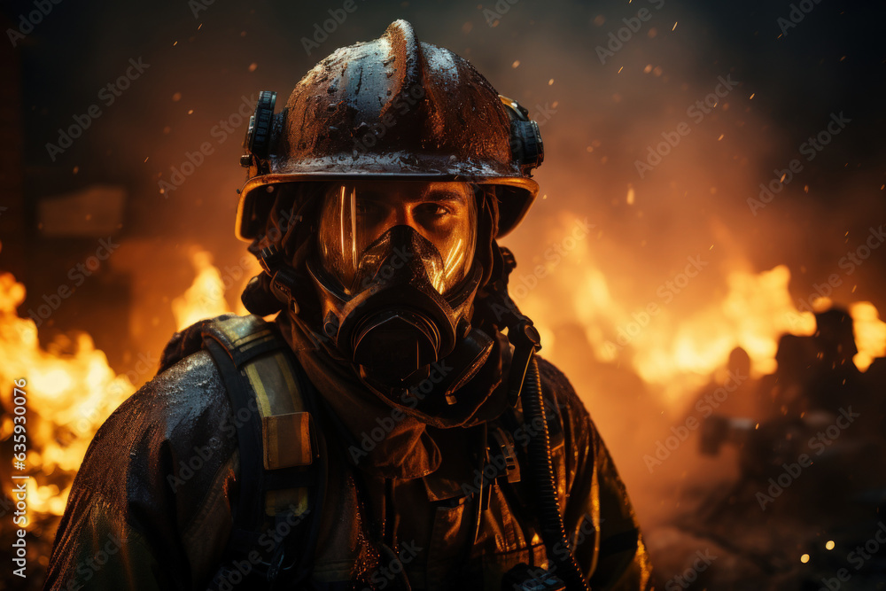 Fire fighter working at dangerous area background. Generative ai. Fire fighter working at dangerous area background. Generative ai.