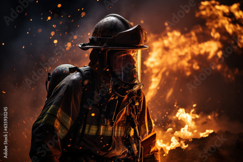 Fire fighter working at dangerous area background. Generative ai.