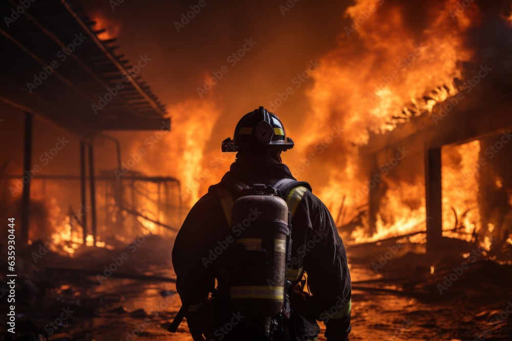Fire fighter working at dangerous area background. Generative ai. Fire fighter working at dangerous area background. Generative ai.