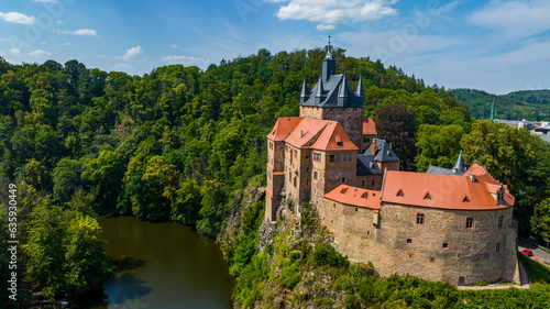 Aerial of Kriebstein Castle, on the Zschopau River, Kriebstein, Saxony, Germany photo