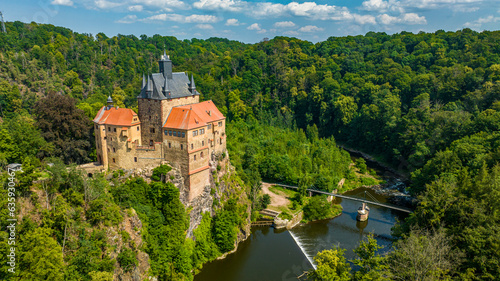 Aerial of Kriebstein Castle, on the Zschopau River, Kriebstein, Saxony, Germany photo