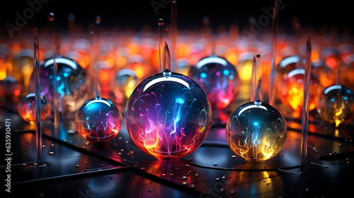 Group of glass balls sitting on top of table.