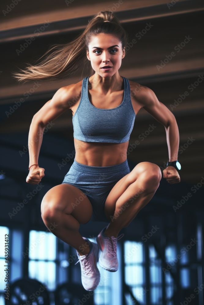 Fototapeta premium Young beautiful woman with fit body doing fitness in the gym