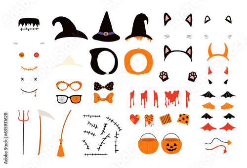 Fotomurale Cute Halloween accessories isolated, big set