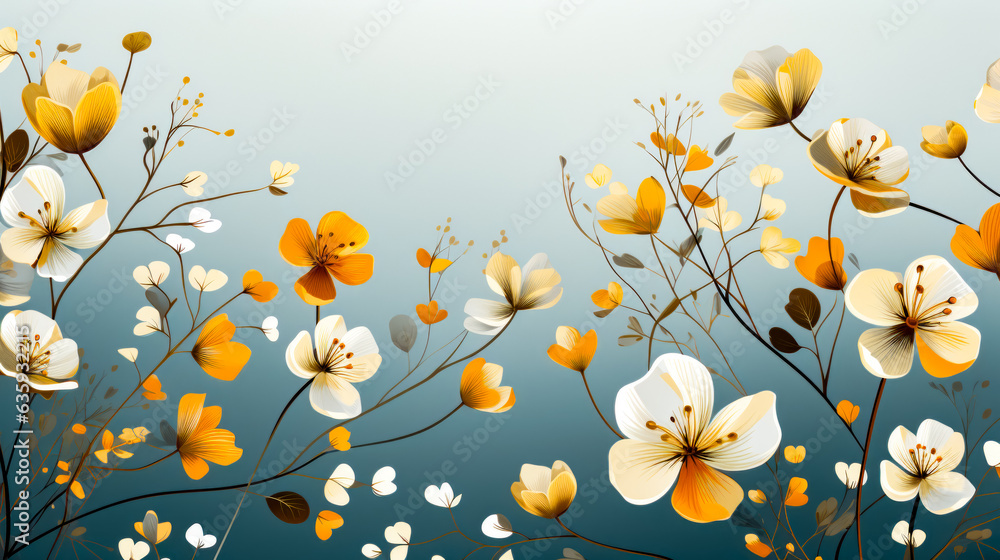 Image of yellow and white flowers on blue background.