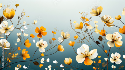 Image of yellow and white flowers on blue background. © valentyn640