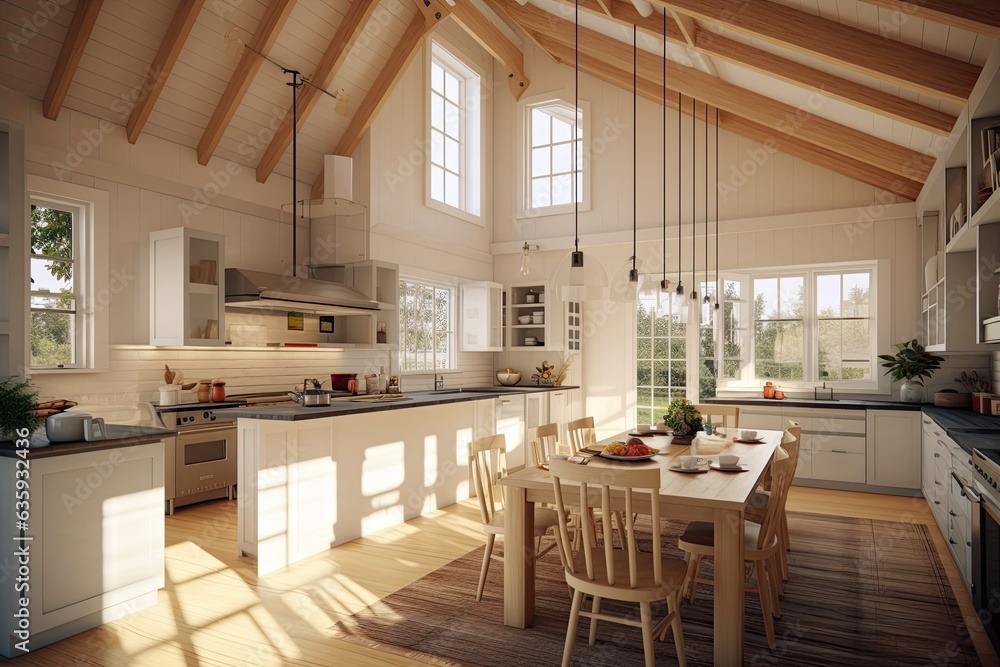 a spacious, modern farmhouse style kitchen that is light.