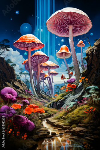 Image of many different types of mushrooms in forest. © valentyn640