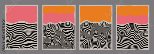 Cool Mid Century Modern Posters. Boho Style Backgrounds. Nordic Art Vector Design. Bauhaus Abstract Geometric Artwork.