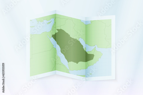 Saudi Arabia map, folded paper with Saudi Arabia map.