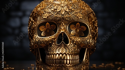 Golden skull with a room for text.