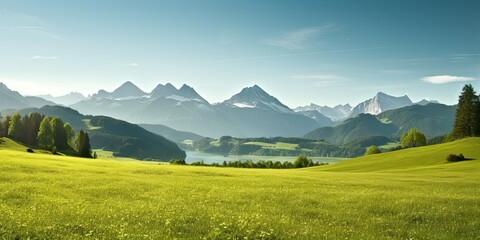 High mountain meadows. Majestic mountains and tranquil waters