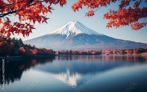 Autumnal Fuji Capture of Kawaguchiko Lake. Generative AI