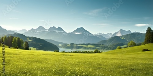 Fototapeta High mountain meadows. Majestic mountains and tranquil waters